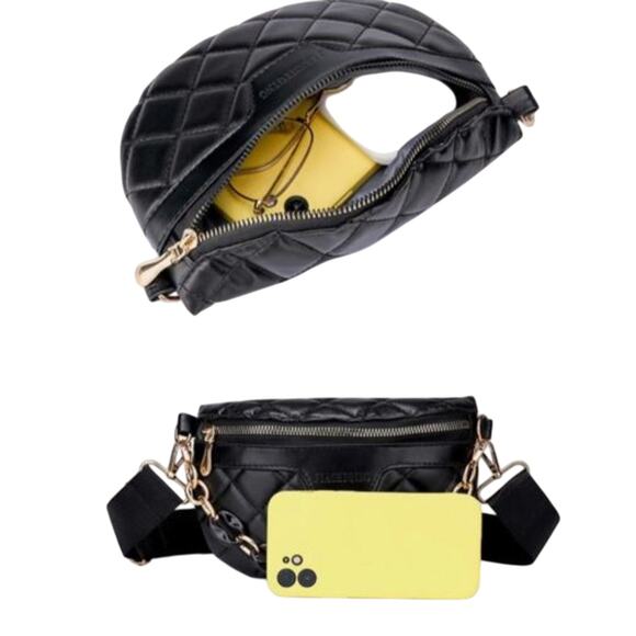 FANNY PACK Designer Paris Style SAFETY Bum Bag PUFF QUILT Modern Chain City Chic - Picture 6 of 14